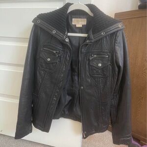 Michael Kors Black Leather Bomber Jacket